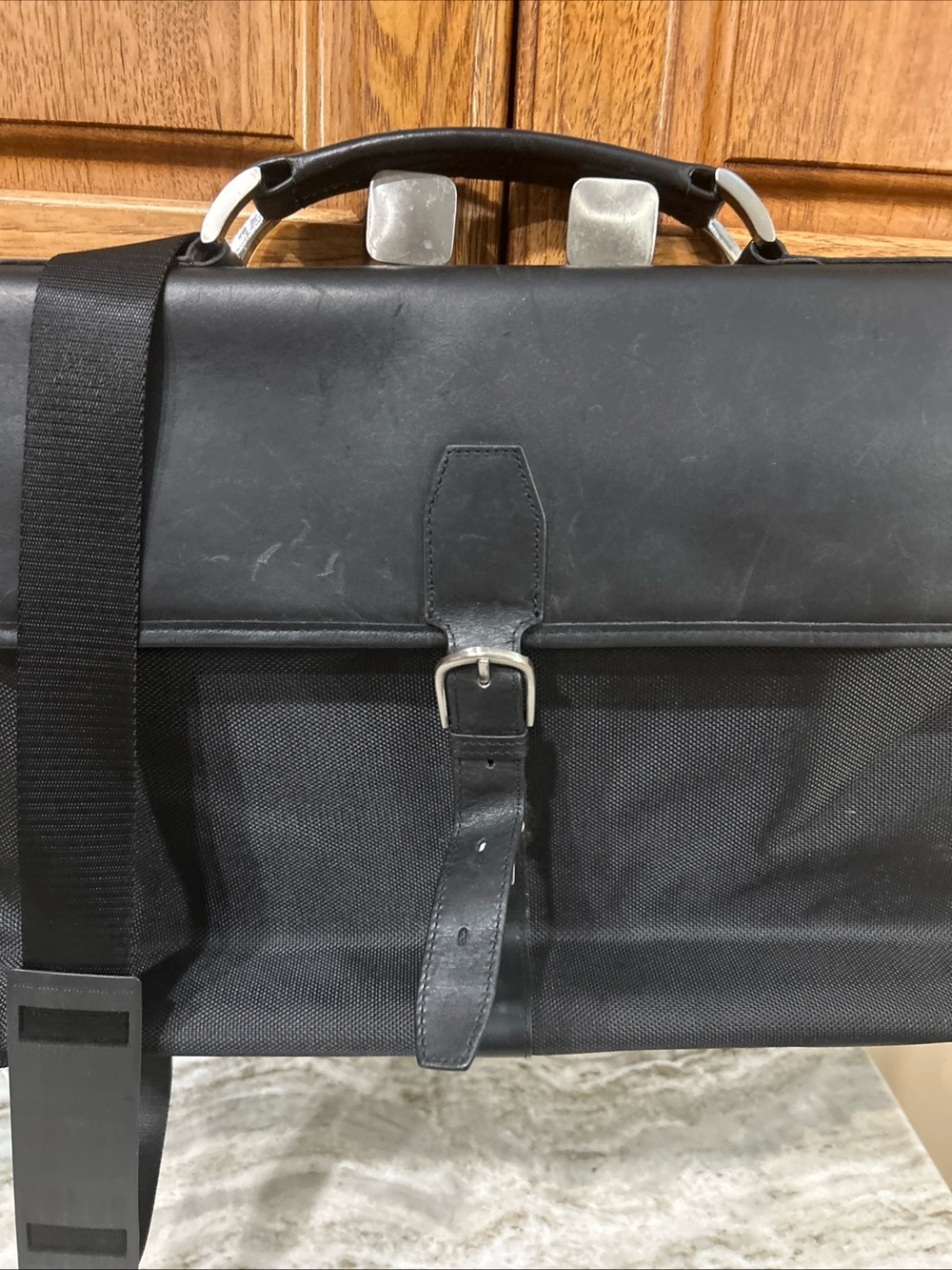 Joseph Abboud BLACK LEATHER Trim CANVAS LAPTOP Messenger Bag NY GIANTS LOGO.